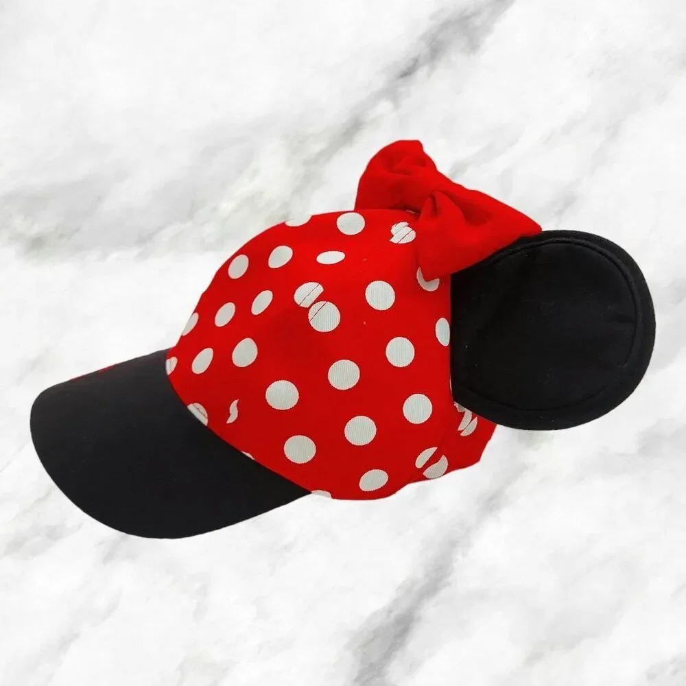 Disneyland Parks Minnie Mouse Snap Back Hat Cap Youth One Size Red Polka Dot Bow